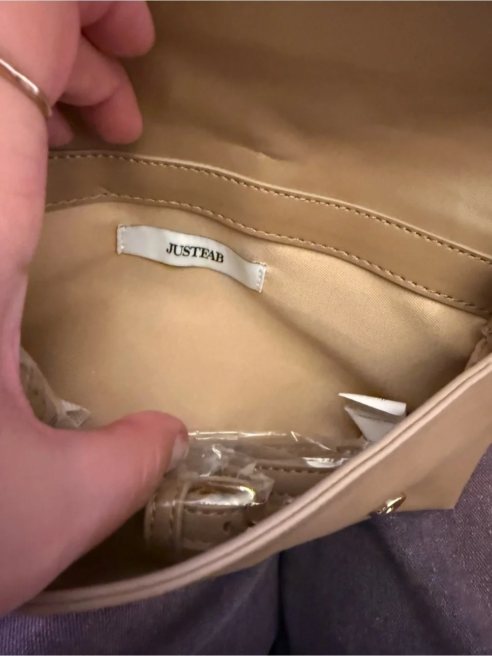 JustFab Taupe Quilted Circle-Panel Shoulder Bag